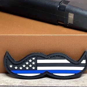 Flag Mustache PVC Patch - Tactical Morale Gun Thin Blue Line Police Patch